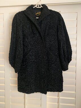 Albrecht Furs Vintage Curly Black Persian Lamb Fur Coat